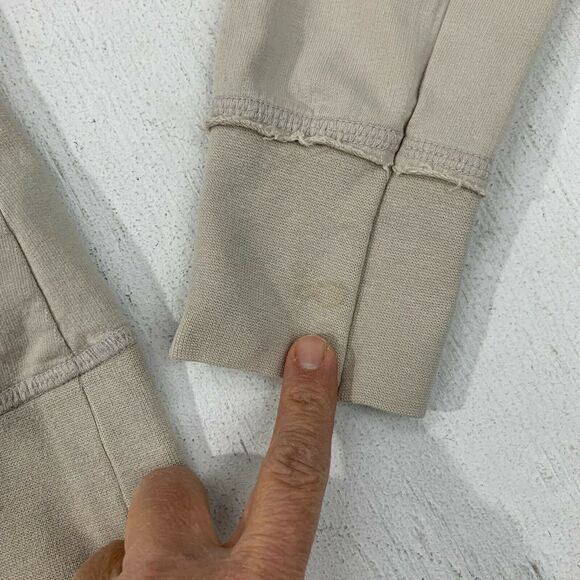 BCBGMaxazria Hoodie Women's Size M Beige Big Snap Buttons Distressed Sweater - Picture 6 of 13